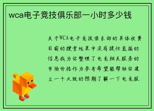wca电子竞技俱乐部一小时多少钱