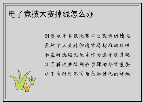 电子竞技大赛掉线怎么办